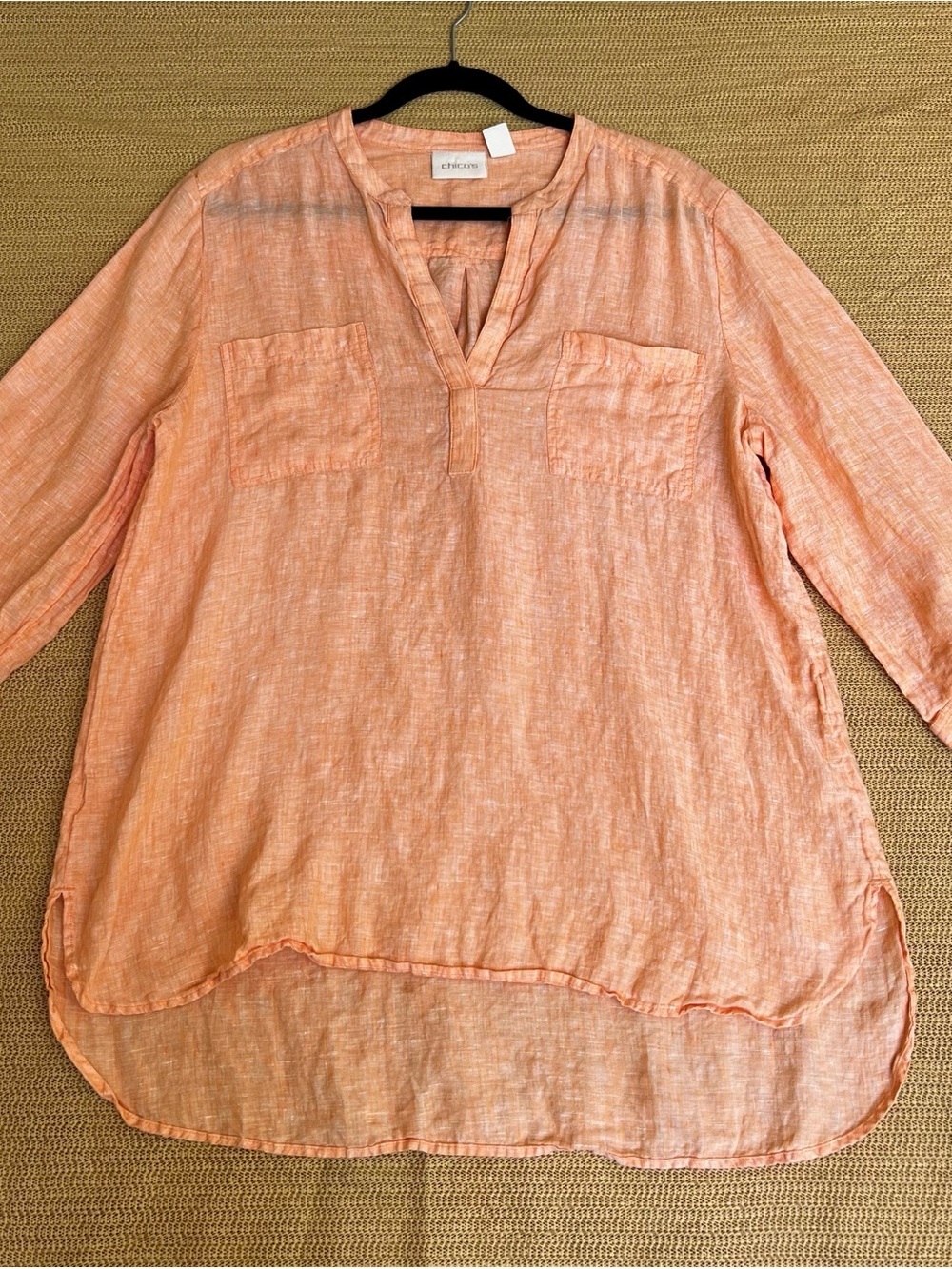 Chico's Peach Linen Split-Neck Tunic